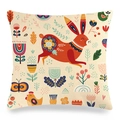 Oster-Leinenkissenbezug mit Volkskunst-Hasen und floralem Stickerei-Aufdruck - Volkskunst Springender Hase