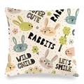 Osterhasen-Kissenbezug aus Leinen mit bunten Hasen- und Blumenmustern auf weißem Grund - Hand-drawn Colorful Bunnies