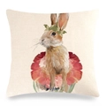 Housse de coussin en lin de Pâques avec lapin brun aquarelle et motif floral rouge - 45x45cm / Lapin Brun à Couronne de Fleurs (12)