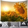 Sunflower sunset tapestry wall hanging with scenic field view for living room decor - 100x70(Peach Skin) / Sunflower Style 13