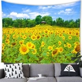 Rectangular wall tapestry featuring a vibrant sunflower field with blue sky scenery - 100x70(Peach Skin) / Sunflower Pavilion Style