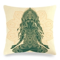 Dettaglio della stampa Ganesha e Mandala su federa per cuscino quadrata in lino - Stile Mandala Ganesha Verde (4)