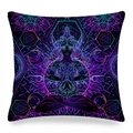 Detail of mandala cushion cover with neon purple meditation figure and sacred geometry - 45x45cm / Dark Blue Neon Psychedelic Style (5)