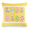 Detailed texture of yellow linen pillow case with Easter eggs and Easter Wishes text - Yellow Base Rectangular Eight Eggs Style (18)