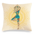 Macro detail of square linen pillowcase with mandala yoga print and tree pose illustration - 45x45cm / Off-White Linen Tree Pose Style (8)