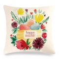 Detail view of linen Easter cushion cover with watercolor eggs and floral patterns - Watercolor Basket Easter Egg Style (16)