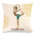 Detail of yoga studio mandala linen pillowcase featuring a female pose print - 45x45cm / Beige Printed Yoga Studio Style (9)