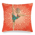 Close-up of textured linen mandala cushion cover featuring a yoga silhouette design - 45x45cm / Orange Red Gradient Mandala Silhouette Style (10)