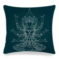 Detail of teal mandala cushion cover with white yoga meditation line art print - 45x45cm / Dark Cyan White Line Style (11)