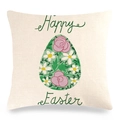 Detailed texture of linen Easter pillowcase featuring green egg and floral Happy Easter print - Green Egg Rose Floral Style (13)