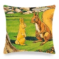 Easter bunny and squirrel woodland illustration on linen square decorative throw pillow - Forest Fairytale Rabbit & Squirrel (Style 3)