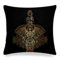 Mandala pattern black and gold square cushion cover with zen elephant and hands design - 45x45cm / Black Gold Ganesha Meditation Style (14)