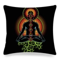 Detailed view of black linen pillowcase with seven colorful chakra symbols and mandala print - 45x45cm / Black Chakra Mandala Vine Style (15)