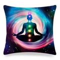 Detailed texture of linen mandala cushion cover featuring seven chakra meditation yoga art - 45x45cm / Nebula Vortex Chakra Silhouette Style (16)