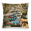 Détail d'une housse de coussin en lin avec imprimés Alice au pays des merveilles et texture - 45x45cm / Style Fantaisie Alice au Pays des Merveilles (Style 7)