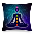 Macro detail of Mandala pillow cover featuring colorful Chakra symbols on linen fabric - 45x45cm / Galaxy Gradient Exquisite Mandala Style (19)