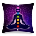 Detail of linen pillowcase with colorful seven chakras and mandala flower pattern - 45x45cm / Dark Purple Chakra Mandala Yin Yang Style (20)
