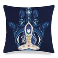 Detailed texture of blue linen Mandala pillow cover with Hamsa Hand and Chakra design - 45x45cm / Navy Hamsa Hand Chakra Style (21)