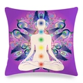 Macro detail of linen texture and mandala meditation print on purple pillow cover - 45x45cm / Purple Mandala Abstract Wings Style (23)