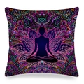 Detail of colorful neon Mandala pillow cover featuring meditation silhouette and lotus art - 45x45cm / Dark Neon Lotus Psychedelic Style (25)