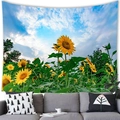 Sunflower landscape wall tapestry with blue sky and white clouds for home wall decoration - 100x70(Peach Skin) / Sunflower Blue Sky Style