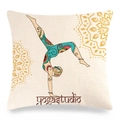 Detail of linen texture showing yoga studio print and golden mandala pattern on pillow cover - 45x45cm / Linen Texture Yoga Studio Style (27)