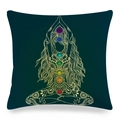 Close-up of Mandana linen cushion cover with golden Yoga 7 Chakra symbols detail - 45x45cm / Gold Line Chakra Dark Blue Green Style (31)
