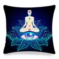 Macro view of blue mandala linen cushion cover showing meditation chakra and lotus pattern - 45x45cm / Dark Blue All-Seeing Eye Spiritual Style (37)