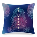 Detailed fabric texture of mandala pillow cover featuring yoga chakras on navy blue - 45x45cm / Blue Purple Galaxy Mandala Seven Chakra Style (38)