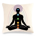 Mandala linen pillow cover with Seven Chakras meditation silhouette for yoga decor - 45x45cm / Black Meditation Colorful Chakra Style (39)