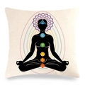 Close-up of linen yoga pillow cover showing seven chakra symbols and mandala patterns - 45x45cm / Off-White Linen Seven Chakra Mandala Style (40)