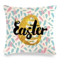 Easter pillow cover with gold glitter egg and geometric patterns on linen fabric - Colorful Geometric Easter Egg (Style-10) / 45x45cm