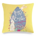 Bright yellow linen Easter pillow case with colorful eggs, white bunnies and flowers - Bright Yellow Rabbit Egg Floral Style (2)