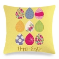 Easter flax pillow cover with yellow background and colorful eggs Happy Easter design - Yellow Grid Nine Easter Eggs Style (3)