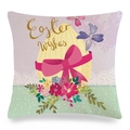 Easter Wishes linen pillow cover with floral egg and pink bow design on polka dot background - Bowknot Egg Easter Wishes Style (4)