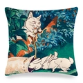 Fodera per cuscino quadrata in lino con illustrazione vintage di gatto e coniglio - 45x45cm / Stile Gatto Bianco che Osserva i Conigli nel Bosco (款式~3)