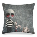Close-up of gothic linen cushion cover showing coarse fabric texture and stripe artwork - 45x45cm / Dark Gothic Striped Figure Style (Style 5)