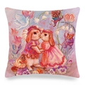Macro detail of linen texture showing artistic kissing bunnies and floral patterns - 45x45cm / Anthropomorphic Kissing Bunnies Fairytale Apparel Style (Style 9)