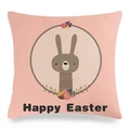 Pink linen Easter pillowcase featuring a cartoon bunny and Happy Easter text - Bunny in Circle Frame on Pink Style