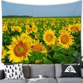 Sunflower landscape wall tapestry hanging over a grey sofa for bedroom decor - 100x70(Peach Skin) / Sunflower Landscape Style (18)