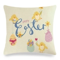 Square linen Easter pillowcase featuring vintage chicks and eggs with Happy Easter print - Cream Chick Easter Egg Style (5)