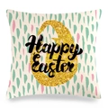 Plaid linen Easter pillow cover with golden glitter egg and Happy Easter text - Fresh Stroke Golden Egg (Style-11) / 45x45cm