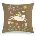 Linen Happy Easter pillow case with rabbit and tulip print on brown fabric background - Brown White Rabbit Egg Style (6)