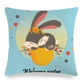 Easter rabbit sleeping on moon printed linen pillowcase in light blue decorative cover - Sleeping Bunny on Moon Light Blue Style