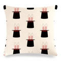 Easter pillow cover with bunny ears and magic hat pattern on beige linen fabric - Magic Top Hat Bunny Ears (Style-12) / 45x45cm