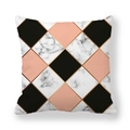 Makroaufnahme von Kissenbezug mit Marmormuster, rosa Akzenten und goldenen Konturen - 45x45cm / Schwarz und Rosa Marmor Raute (27)
