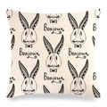 Linen Easter pillowcase with black bunny gentleman print and Bonjour text pattern - Gentleman Rabbit and Bonjour (Style-13) / 45x45cm