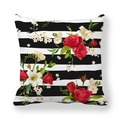 Linen throw pillow cover with black and white stripes and red rose floral pattern - 18x18 Inch / Style-Red White Floral Stripes (2)