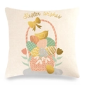 Easter wishes linen cushion cover with colorful eggs in a basket and golden bird - Basket of Eggs with Golden Bird Style (8)