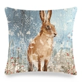 Easter rabbit linen pillowcase featuring a watercolor hare pattern in a winter snow scene - Watercolor Snow Scene Hare Style (Style 4)